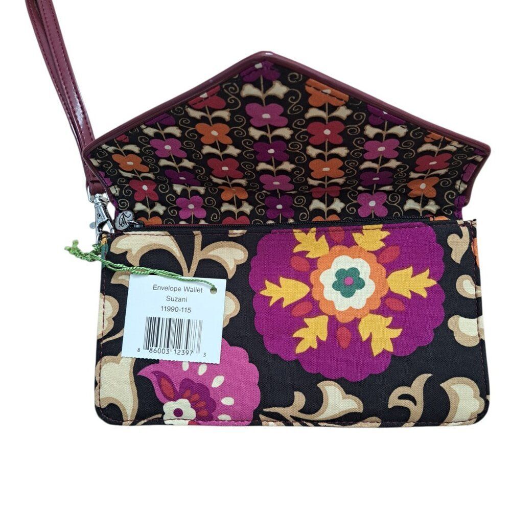 Vera Bradley Suzani Envelope Wallet Black Pink Multicolor Quilted Cotton Fabric - Picture 4 of 6